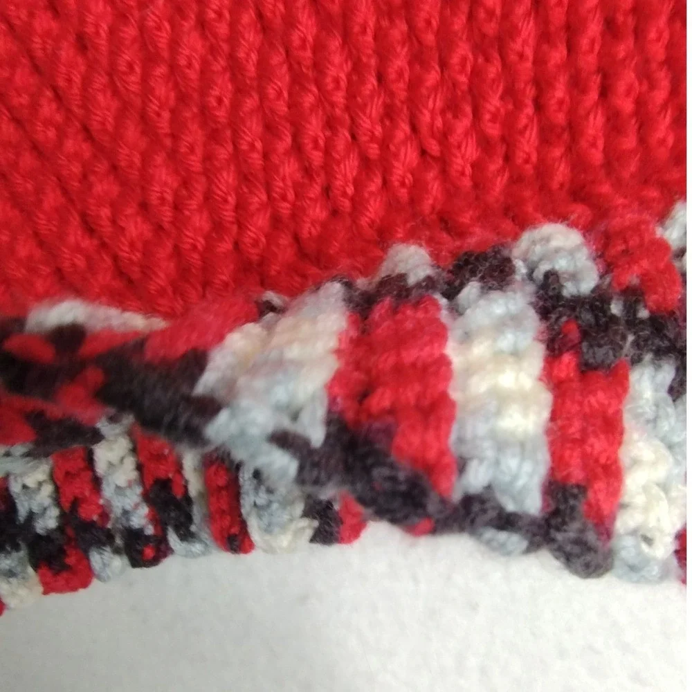 Handmade Knit‎ Sweater & Hat Set Red Multicolor Toddler Size 4T–5T Winter